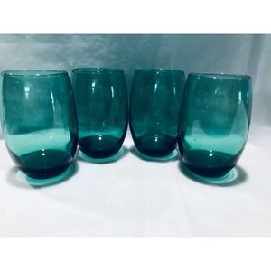 Aqua Blue Glass Tumblers/Stemless wine Glasses set of 4. *NICE
